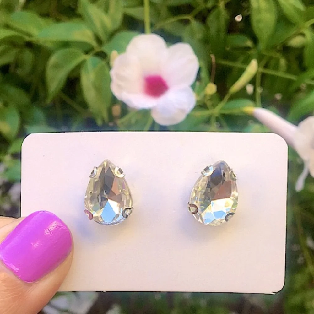 Classic Clear + Silver Crystal Pear Earrings